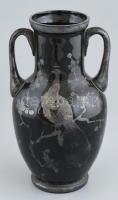 Iparművész festett üveg amfóra váza. Kopott. 26 cm