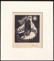 Buday György (1907-1990): Torony, fametszet, utólagos jelzéssel, paszpartuban 11,5×10,5 cm