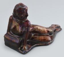 Fekvő akt mázas kerámia figura. Jelzés nélkül, apró lepattanással 20 cm