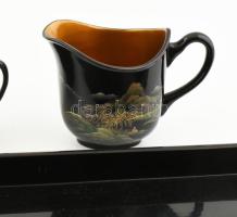 Kínai lakk teáskészlet, sérülésekkel, jelzett, 32x62 cm