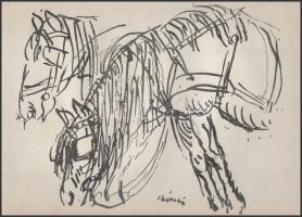 Rippl-Rónai József (1861-1927): Lovak. Cinkográfia, papír, jelzett a cinkográfián, apró lapszéli sér...