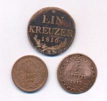 1812S 1/2kr Cu "I. Ferenc" Szomolnok + 1816S 1kr Cu Szomolnok + 1882K-B 1kr "Középcím...