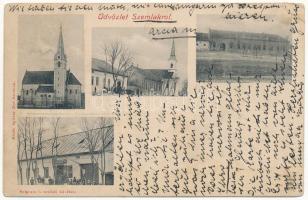 1909 Szemlak, Semlac (Arad); templom, gyógyszertár, Spitzer Mór üzlete és saját kiadása / church, pahrmacy, shop (r)