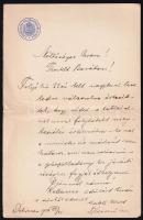 1914 Kassa, törvényszéki elnök (Kesserű Lajos) saját kézzel írt fejléces levele
