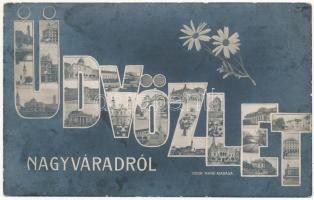 1912 Nagyvárad, Oradea; Üdvözlet. Szecessziós virágos montázs. Vidor Manó kiadása / Greeting! Art Nouveau, floral montage