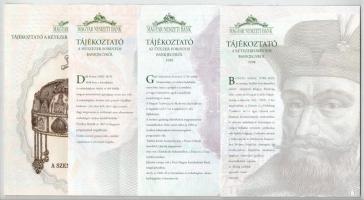 1997-2000. 8db-os színes MNB tájékoztató tétel az új bankjegykiadásokról (sarokhajlások, hajtásnyom)