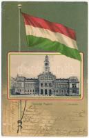 1902 Arad, Városháza. Szecessziós magyar zászlós litho keret / town hall. Art Nouveau litho frame with Hungarian flag (EB)