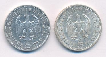 Német Harmadik Birodalom 1936A 5M Ag "Hindenburg" (2x) T:1-,2 German Third Reich 1936A 5 M...