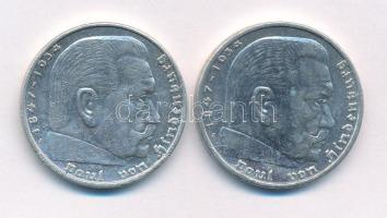 Német Harmadik Birodalom 1936A 5M Ag "Hindenburg" (2x) T:2 German Third Reich 1936A 5 Mark Ag "Hindenburg" (2x) C:XF Krause KM#86