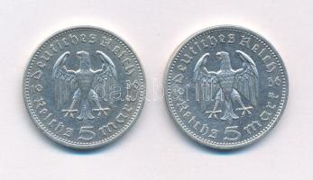 Német Harmadik Birodalom 1936A 5M Ag "Hindenburg" (2x) T:2 German Third Reich 1936A 5 Mark...