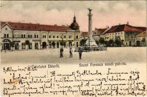 1905 Dés, Dej; Szent Ferenc-rendi palota, Thuróczy Kálmán, Bakó Mihály, Rehák Ágoston üzlete, Népbank / Franciscan palace, shops, bank (EB)