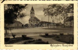 1938 Komárom, Komárnó; Református templom, Péczely tér / Calvinist church, square + 1938 Komárom visszatért So. Stpl