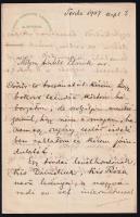1907 Torda-Aranyos vármegye alispánja (Lovassy András) saját kézzel írt fejléces levele