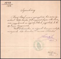 1878 Debreceni ügyvédi kamara által kiadott igazolás Bary József részére