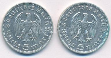 Német Harmadik Birodalom 1935D 5M Ag "Paul von Hindenburg" (2x) T:2 patina German Third Re...