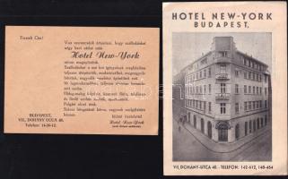 cca 1930 Budapest Hotel New york 2 db képes reklám nyomtatvány