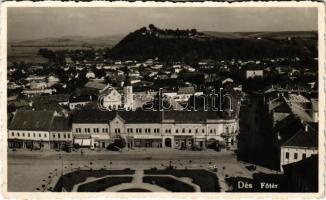 1943 Dés, Dej; Fő tér, Hangya Szövetkezet, Bíró, Wolf üzlete, gyógyszertár / main square, shops, pharmacy