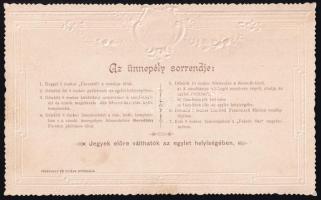 cca 1890 A Hódmezővásárhelyi Ács- és Kőműves Segédek Önképző Egylete zászlószentelésre szóló domborn...