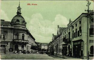 1917 Dés, Dej; Fő utca, Városháza, Megyeháza, Hungária szálloda, Léner János, Jagamas János üzlete / main street, town hall, county hall, hotel, shops (r)