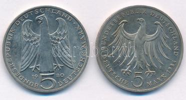 NSZK 1980D 5M Cu-Ni "von der Vogelweide halálának 750. évfordulója + NSZK 1984J 5M Cu-Ni "...