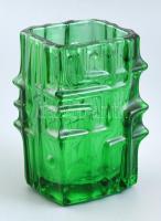 Vladislav Urban retró design zöld üveg váza, jelzés nélkül, hibátlan, 14 cm cm