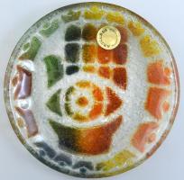 Izraeli Fatima keze design tálka, üveg, jelzett, hibátlan, d: 15 cm