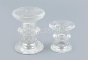 2db design üveg gyertyatartó, kopásokkal, m: 6-9 cm