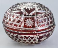 Bordó ólomkristály bonbonier, hibátlan, d: 16 cm