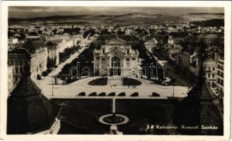 1942 Kolozsvár, Cluj; Nemzeti színház kitakart magyar zászlóval és címerrel / Theatre with covered up Hungarian flag and coat of arms