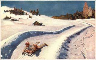 Téli sport, szánkózás / Winter sport, sledding. B.K.W.I. 518-5. s: Otto Barth (vágott / cut)