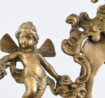 Tündéres bronz asztali képtartó, m: 16 cm, fotóméret: 9x6 cm, kopott