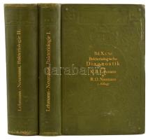 K. B. Lehmann - R. O. Neumann: Atlas und Grundriss der Bakteriologie und Lehrbuch der speziellen bakteriologischen Diagnostik. I-II. Teil I: Atlas. Teil II: Text. von Dr. - - - und Prof. Dr. Med. et Phil. - - -. Lehmann's Medizinische Handatlanten. Band X. München, 1910., J. F. Lehmanns Verlag. Német nyelven. Az I. kötet litografált képtáblákkal gazdagon illusztrált. Kiadói aranyozott egészvászon-kötés, festett felső lapélekkel illusztrált, kissé kopott, kissé foltos borítóval, a II. kötet alsó lapélei foltosak.