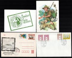 1989-2003 10 db modern cserkészkiadvány, lap, boríték, stb., különféle cserkészbélyegzésekkel
