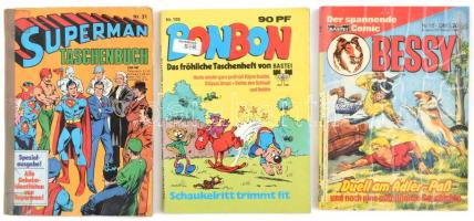 cca 1970-1990 3 db német nyelvű képregény (Superman, Bonbon, Bessy), vegyes állapotban