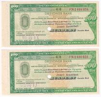 Németország / Drezda 1973. "Dresdner Bank" utazási csekk 100M értékben lyukasztással érvénytelenítve "F#2 690 834-F#2 690 835" sorszámkövető (2x) T:I-  Germany / Dresden 1973. "Dresdner Bank" Travellers Cheque about 100M, cancelled by perforation "F#2 690 834-F#2 690 835" consecutive serials (2x) C:AU