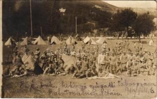 1916 Balatonalmádi, E. é. önkéntes kiképző század táborozása, katonák. photo (EK)