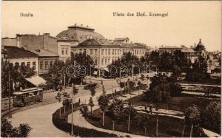 Braila, Platz des Heil. Erzengel / square, tram