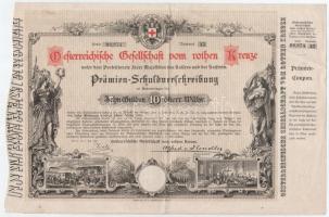 Ausztria 1884. "Vöröskereszt nyereménykötvény" 10G-ről szárazpecséttel T:III folt, firka Austria 1884. "Oesterreichische Gesellschaft vom Roten Kreuze" of 10 Gulden with embossed stamp C:F spot, graffiti