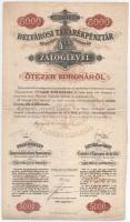 Budapest 1918. Belvárosi Takarékpénztár Részvénytársaság 4 1/2%-os záloglevél 5000K-ról három nyelven, szelvényekkel, szárazpecséttel, vízjeles papíron T:III