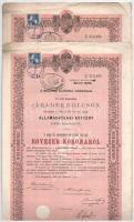 Budapest 1892. A magyar korona országai 4%-kal kamatozó Járadékkölcsön államadóssági kötvénye 1000K-ról, 313.498-313 499 (2x) sorszámkövetők szárazpecséttel, szelvényekkel, bélyegzéssel vízjeles papíron T:III kis szakadások