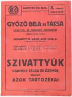 cca 1930 Győző Béla szivattyú reklám katalógus képes 76 p Foltokkal