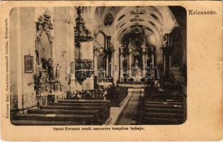 Kolozsvár, Cluj; Szent Ferenc-rendi szerzetes templom, belső. Schuster Emil kiadása / Franciscan church, interior (szakadások / tears)