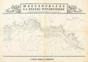 1938 Magyarország új északi határvidéke, kétoldalas Pesti Hírlap térkép, hajtva, jó állapotban 41x57 cm