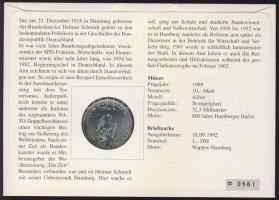 NSZK 1989. 10M Ag "800 éves Hamburg" érmés borítékon alkalmi bélyegzős bélyeggel, ismertet...