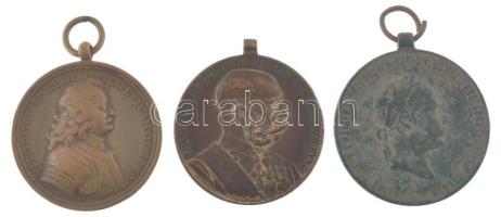 1873. "Hadiérem" bronz katonai érdemérem mellszalag nélkül + 1898. "Jubileumi Emlékérem a Fegyveres Erő Számára / Signum memoriae (AVSTR)" bronz kitüntetés mellszalag nélkül + 1938. "Felvidéki Emlékérem, II. Rákóczi Ferenc" bronz kitüntetés mellszalag nélkül T:2- korrózió, patina