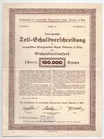 Ausztria / Bécs 1924. "Unverzinlische Teil-Schuldverschreibung der evangelischen Pfarrgeminde Augsb. Bekenntn. in Wien (A Bécsi Ágostai Hitvallás Egyházközség kamatmentes részkölcsöne)" 100.000K-ról T:III