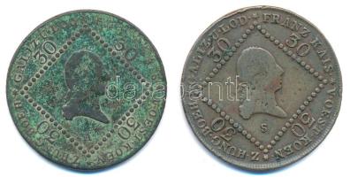 1807S 30kr Cu I. Ferenc + Ausztria 1807A 30kr Cu I. Ferenc T:2-,3 Huszár: 2036 Unger III.: 1397.d, Krause KM#2149