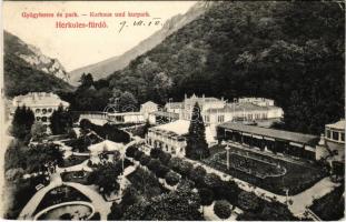 1910 Herkulesfürdő, Baile Herculane; Gyógyterem és park. Krizsány R. kiadása / Kurhaus und Kurpark / spa, park (EK)