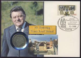 NSZK 1990. 2M "Franz-Josef Strauß" érmés borítékon alkalmi bélyegzős bélyeggel, hátoldali ismertető tanúsítvánnyal T:BU