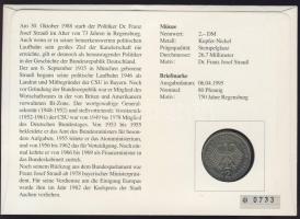 NSZK 1990. 2M "Franz-Josef Strauß" érmés borítékon alkalmi bélyegzős bélyeggel, hátoldali ...